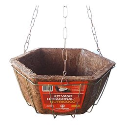 Vaso Hexagonal com Suporte e Corrente Fibra de Coco 32 Cm - 2