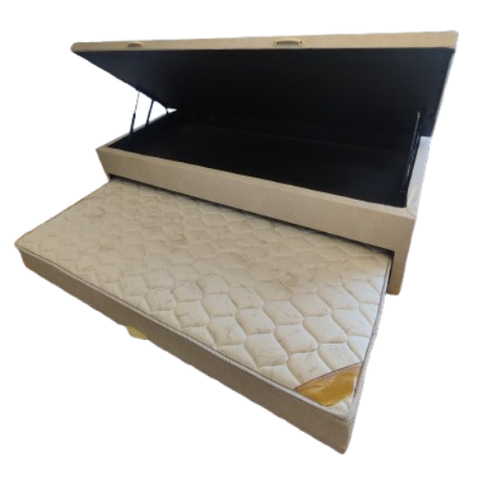 Bicama Box Baú Solteiro 88x188 com Cama Auxiliar de Molas Ensacadas 3x1 Suede Bege