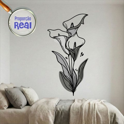 Adesivo Floral Boho Cinza Estilo Nórdico 75x150 Minimalista Mod.04