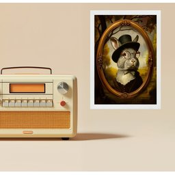 Quadro Decorativo Coelho - Retrato Antigo 33x24cm - com Vidro:moldura Branca - 1 Quadro Decorativo Coelho - Retrato Antigo 33x24cm - com Vidro:moldura Branca - 1