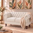 Ver imagem 2 de Namoradeira Chesterfield Duque 2 Lugares em Linho Marfim