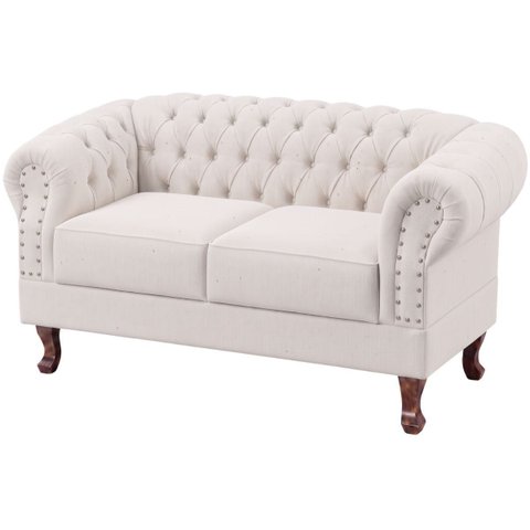 Namoradeira Chesterfield Duque 2 Lugares em Linho Marfim