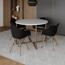 Ver imagem 1 de Mesa Jantar Industrial Redonda 110cm Branca Base V Dourada com 4 Poltronas Eames Eiffel Daw Madeira
