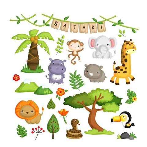 Adesivo Decorativo de Parede Selva Safari Grande com 27 Adesivos