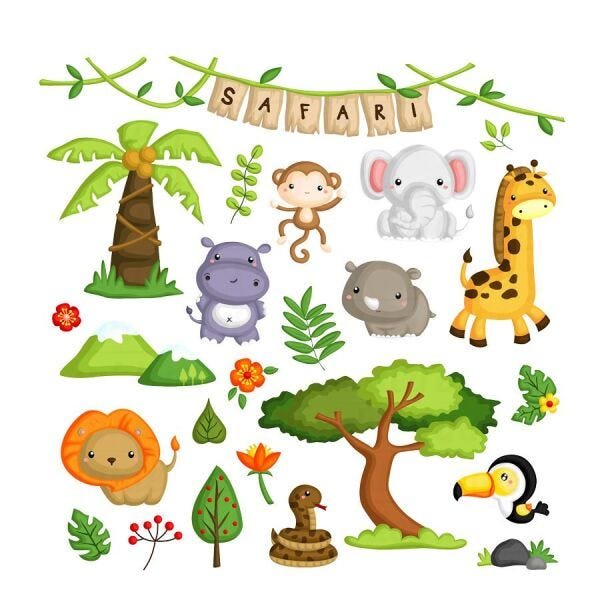 Adesivo Decorativo de Parede Selva Safari grande com 27 adesivos