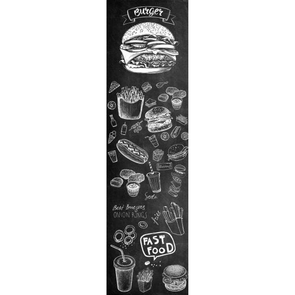 Adesivo Decorativo Parede Chalkboard lousa Hambúrguer, Lanches, Cozinha, área gourmet 1,80 x 0,