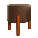 Ver imagem 1 de Puff Lucca Marrom Pés Palito Decorativo Recepção Redondo em Linho Cru