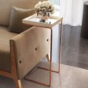 Ver imagem 1 de Mesinha Bandeja Apoio Base Cobre Tampo Espelhada Sala Sofá Deline