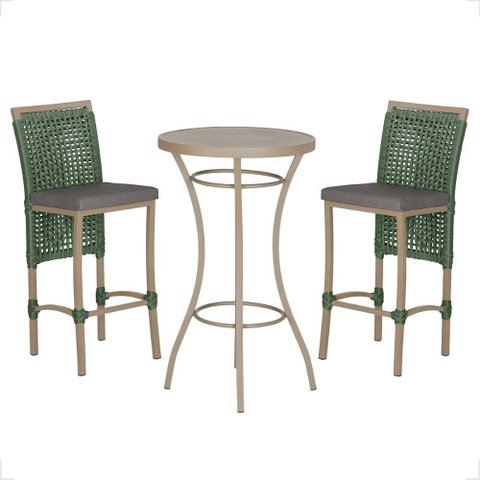 Mesa Bistro e 2 Banquetas Roma Fendi Corda Náutica 11 Trama Original