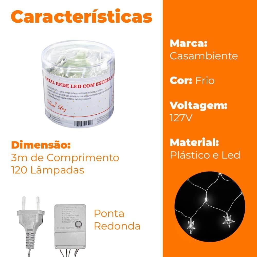 Pisca Pisca Natal Rede com Estrela Led Frio 120 Lâmpadas 127V - Casambiente NATAL206 - 7