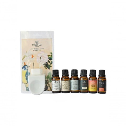 Kit Aromatizador Elétrico de Ambientes Porcelana Bivolt 6 Essências Concentradas 20ml Reserva