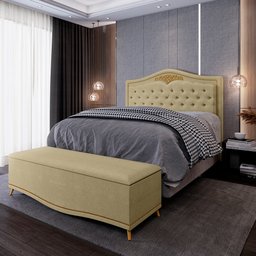 Cabeceira Cama Box Casal Queen 160cm Com Calçadeira Baú Imperial J02 Linho Areia - Mpozenato - 2