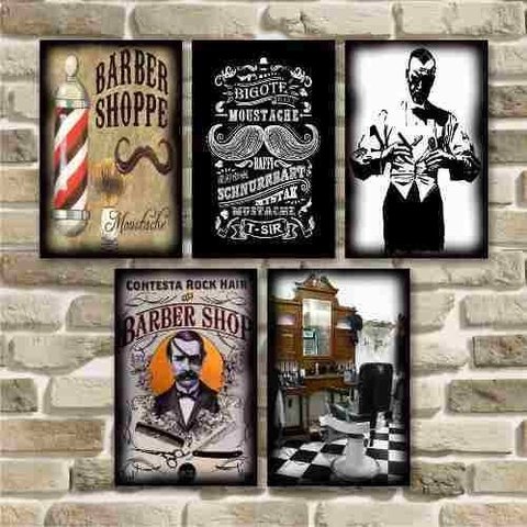 Kit com 5 Placas Decorativas Vintage Barber Chop