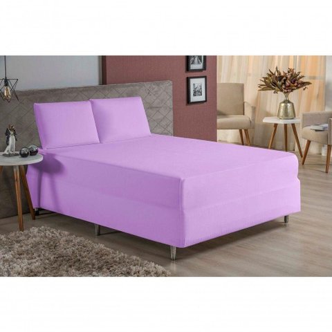Jogo de Cama King Nobre 3 Peças Luva de Box 55cm de Altura Malha 100% Algodão - Lilás