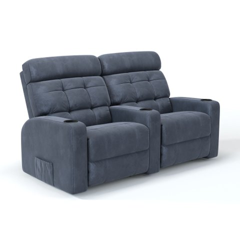 Sofá 2 Lugares Reclinável Manual em Suede Cor Azul Dennin Linha Cinema