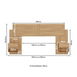 Cabeceira Casal/Queen com 2 Mesas de Cabeceira 232cm Multimóveis MP4325  - 7