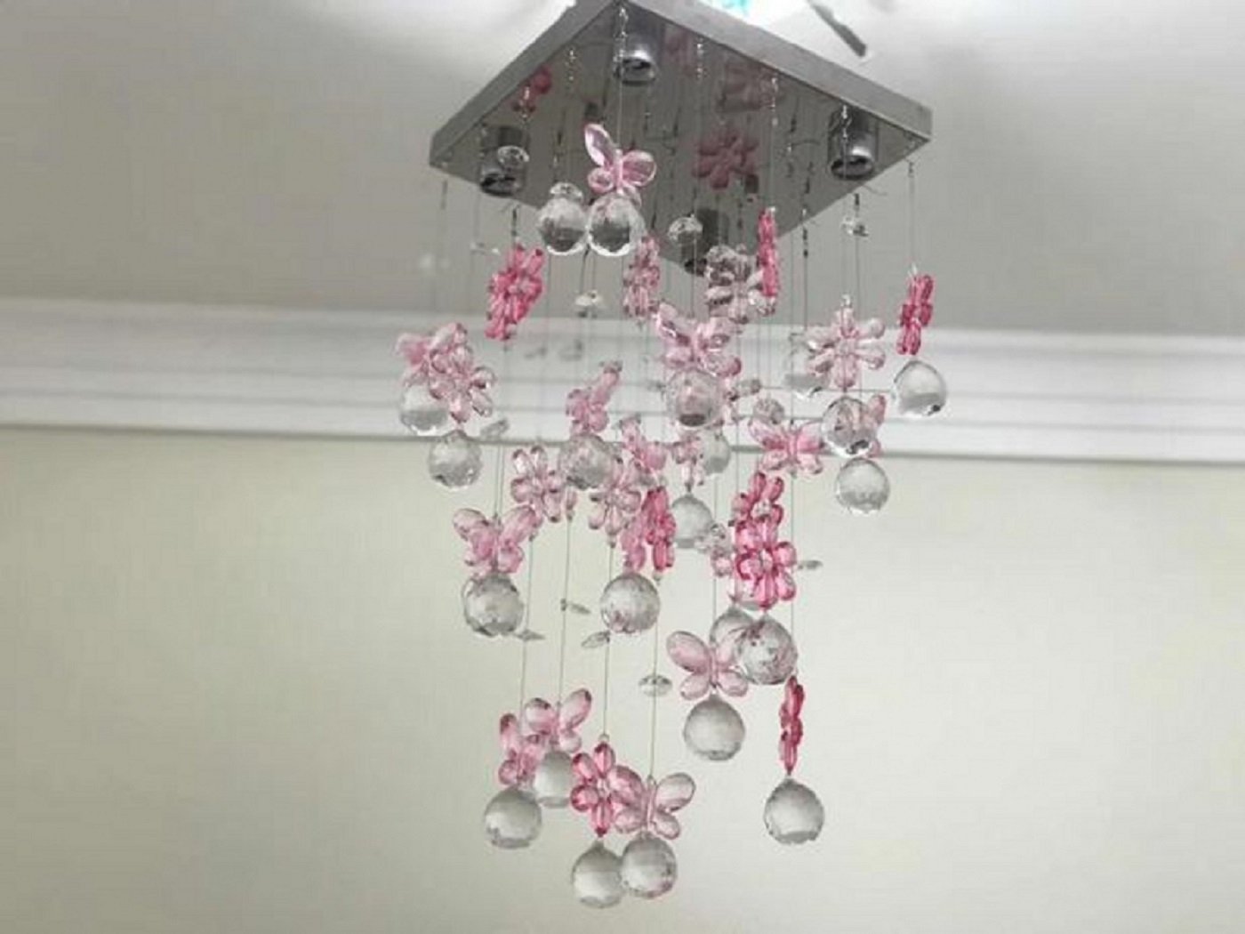 Lustre para Quarto Infantil Bebê, Menina, Menino em Cristal Base 20x20:rosa/60cm