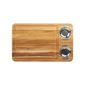 Prancha para Churrasco Teca 48x30cm com 2 Potes Inox - Stolf