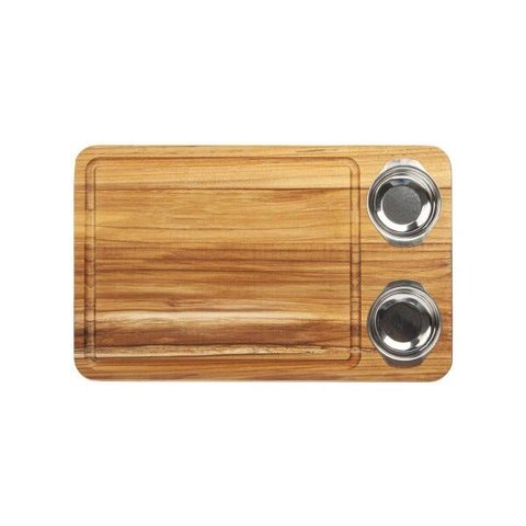 Prancha para Churrasco Teca 48x30cm com 2 Potes Inox - Stolf