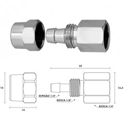 Adaptador Filtro Torneira Rosca 1/4 X Mangueira 1/4 Ou 6,35mm Blukit - REF. 310121 - 2