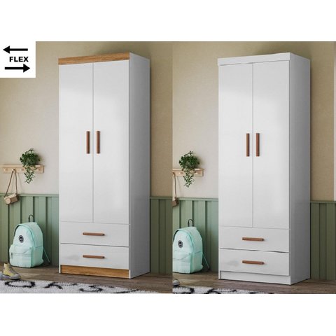 Roupeiro Ônix 2 Portas 3 Gavetas e Cabideiro Flex Nature Branco - Peternella
