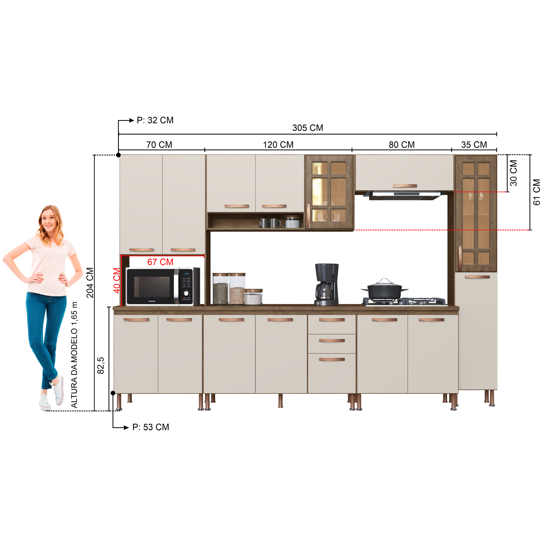 Cozinha Modulada Completa Fidelitá Berlim 6 Peças 305cm 15 Portas 2 Gavetas com Tampo - 4