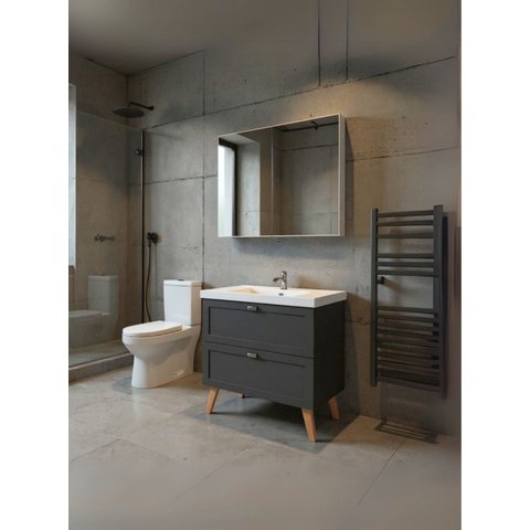 Gabinete para Banheiro com Cuba e Armario 80cm Retro Mdf Grafite Milano - On Móveis