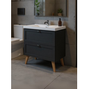 Ver imagem 2 de Gabinete para Banheiro com Cuba e Armario 80cm Retro Mdf Grafite Milano - On Móveis