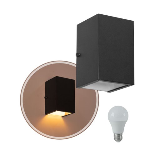 Arandela 1 Foco Média Alumínio Ext. Preto + Led A60 Br. Quente St2769