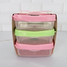 Conjunte 3 Potes de Plástico 600ml Plasvale Vasilhas com Tampa Quadrado Colorido - 6