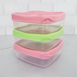 Conjunte 3 Potes de Plástico 600ml Plasvale Vasilhas com Tampa Quadrado Colorido - 3