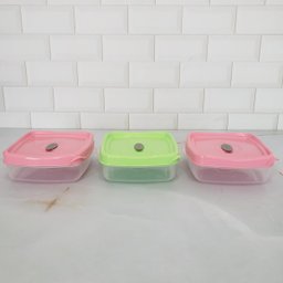 Conjunte 3 Potes de Plástico 600ml Plasvale Vasilhas com Tampa Quadrado Colorido - 2