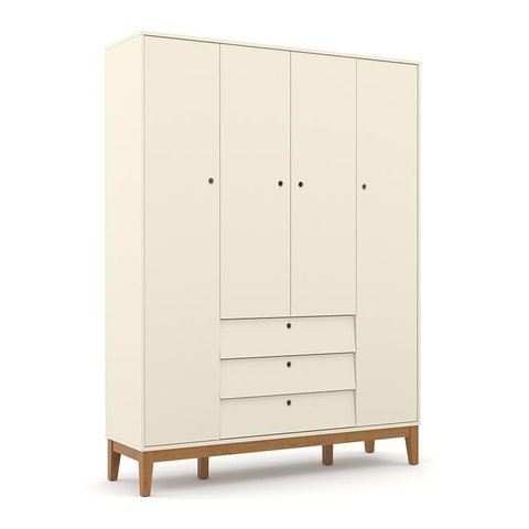 Guarda Roupa Infantil 4 Portas e 3 Gavetas Unique Off White/Eco Wood - Matic Móveis