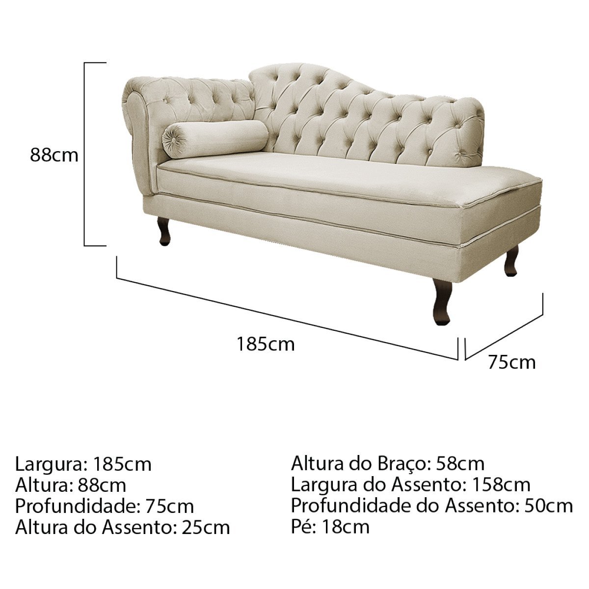 Diva Recamier Diana 185cm Lado Direito Linho - Doce Sonho Móveis RECAMIER DIVÃ RECAMIER DIVÃ NAMORAD - 3