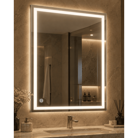 Espelho 80x60 LED 3 Cores Retangular Frio Neutro e Quente Banheiro Tecla Touch Screem 60x80