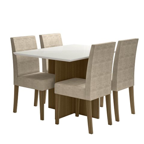Kit Mesa de Jantar Helo com Vidro 120x90 com 4 Cadeiras Josi Carvalho/off White/fendi