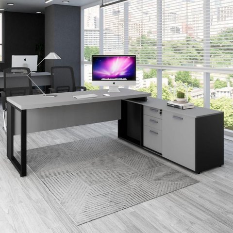 Mesa Dinâmica 1,70m C/ Armário e Cx de Tomadas Pés Metal F5