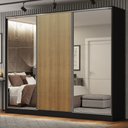 Ver imagem 1 de Guarda-Roupa Casal 100% MDF Madesa Royale 3 Portas de Correr com Espelhos Preto/Rustic Cor:Preto/Rus