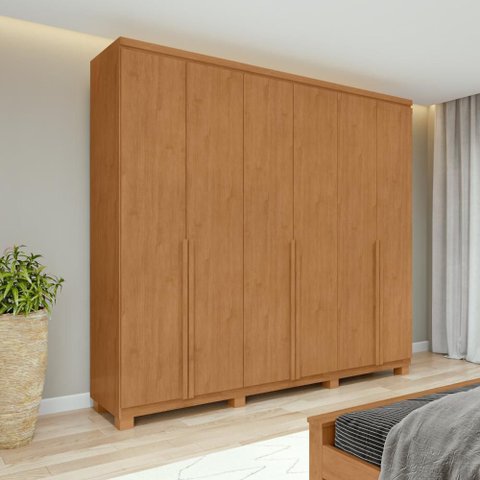 Guarda-Roupa Casal 100% MDF Alonzo 6 Portas 4 Gavetas Amêndoa Clean