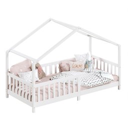Cama Montessoriana Madeira Maciça Casa com Estrado Lisan Branca - 8