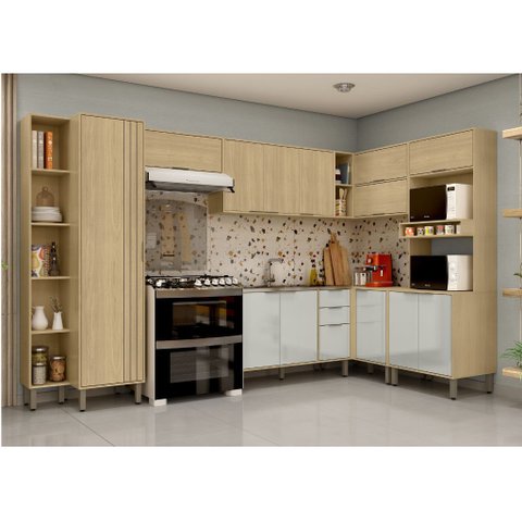 Cozinha Modulada Completa Vick 7 Peças Castanho Off White