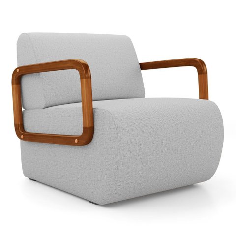 Poltrona Decorativa Orgânica Living Kavya Linho Cinza Claro - Desk Design
