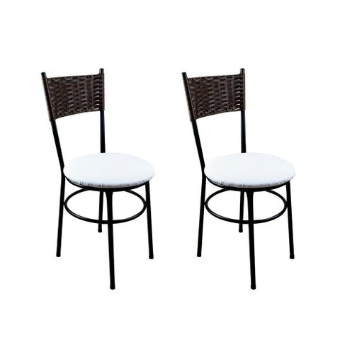 2 Cadeiras Pretas para Cozinha Viena Marrom Assento Branco