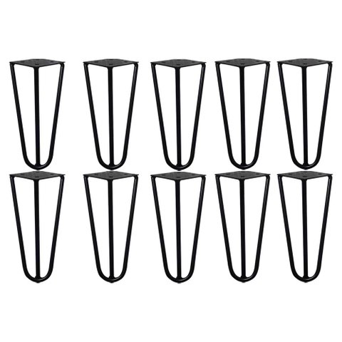 Kit 10 Pés de Metal 15 CM Hairpin Legs Mesas de Centro Puffs Preto