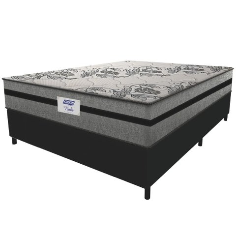 Cama Box Casal King Colchão Gazin com Molas Ensacadas Rubi Suede Preto/Cinza