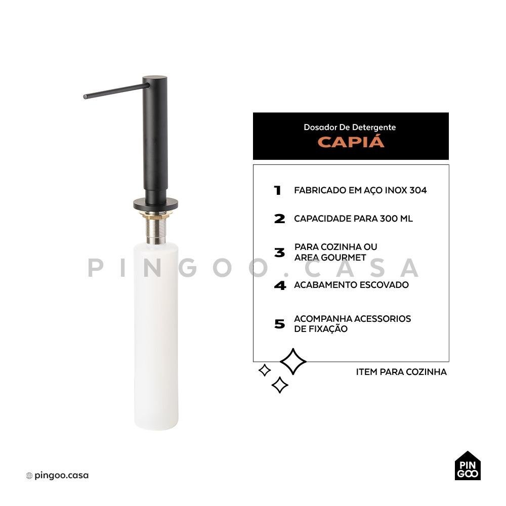 Dosador de Detergente 500ml Aço Inox 304 Capiá Pingoo.casa - Preto - 2