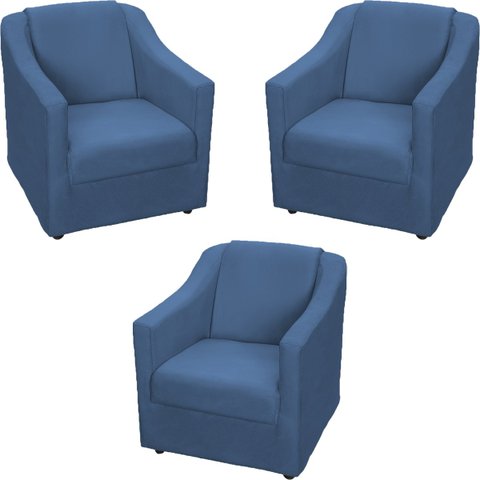 Kit 3 Poltronas Decorativas Para Sala De Espera Recepção Escritório Consultório Suede