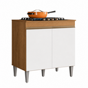 Ver imagem 1 de Balcão Multiuso Alinne 79cm para Cooktop 4 e 5 Bocas com 2 Portas - Nature/Branco Peternella
