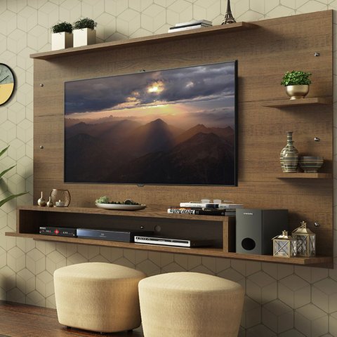 Painel para Tv até 60 Polegadas Madesa Alfa com Prateleiras e Nichos - Rustic