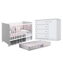 Ver imagem 1 de Berço Nacional Mel Branco Acetinado – Reller e Cômoda Infantil Americano Branco Hp e Colchão Gazin -